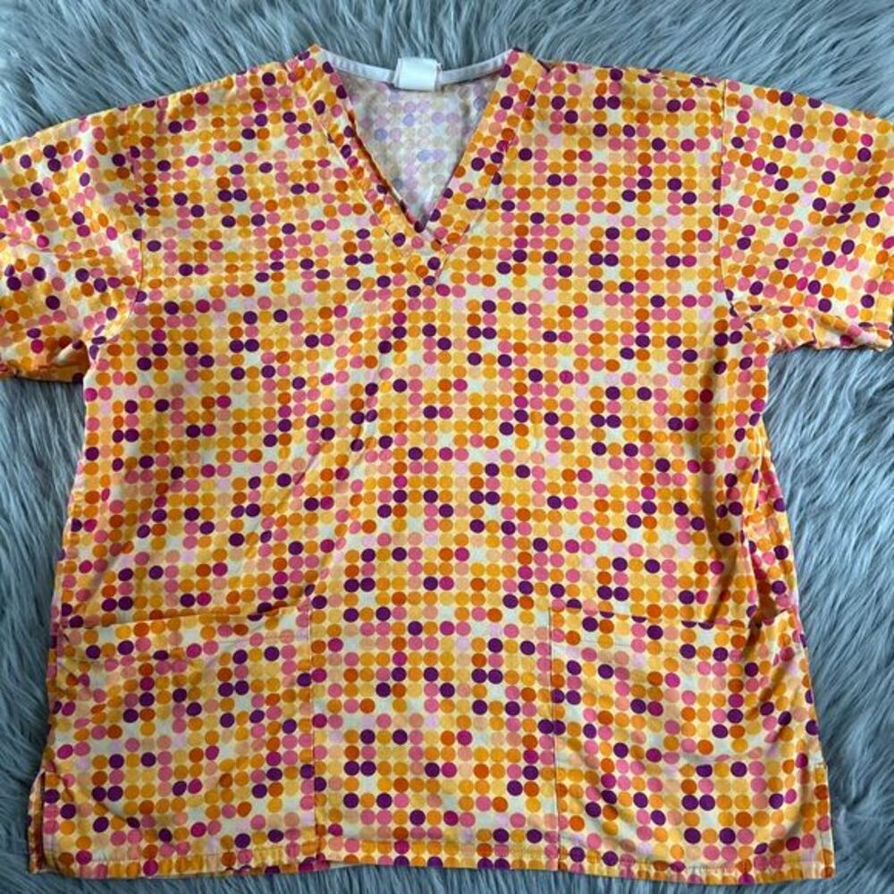 Peaches Scrub Top Womens Orange Short Sleeve Work Shirt
